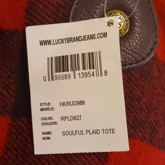 LUCKY BRAND Red/Black Checkered Hobo Bag Purse - Picture 6 of 13